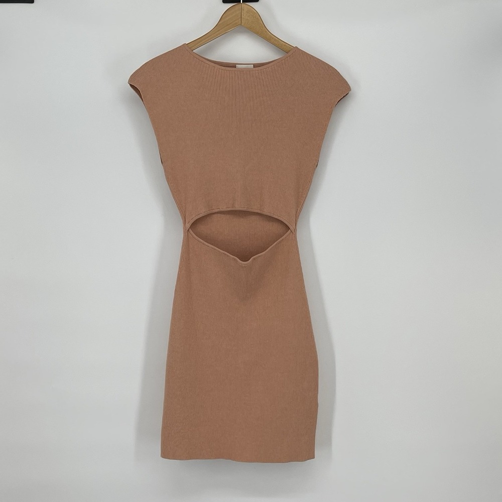 Wilfred Free Aritzia Pink‎ Ribbed Knit Cutout Mini Dress Medium